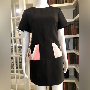 Black Shift Dress with Pink Accents